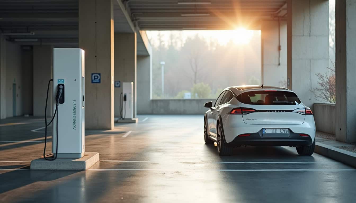 Borne de recharge publique dans un parking de Bondy