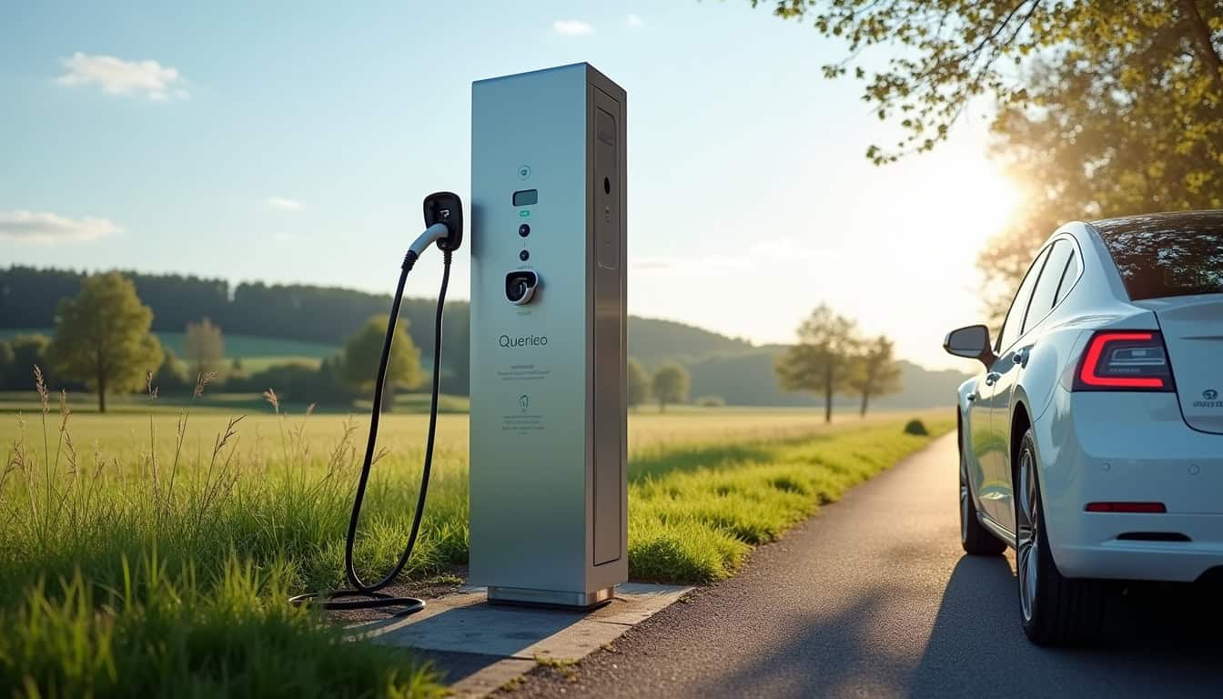 Borne de recharge publique de type Qwello située sur la route de Saint-Sernin à Saint-Sernin-du-Bois
