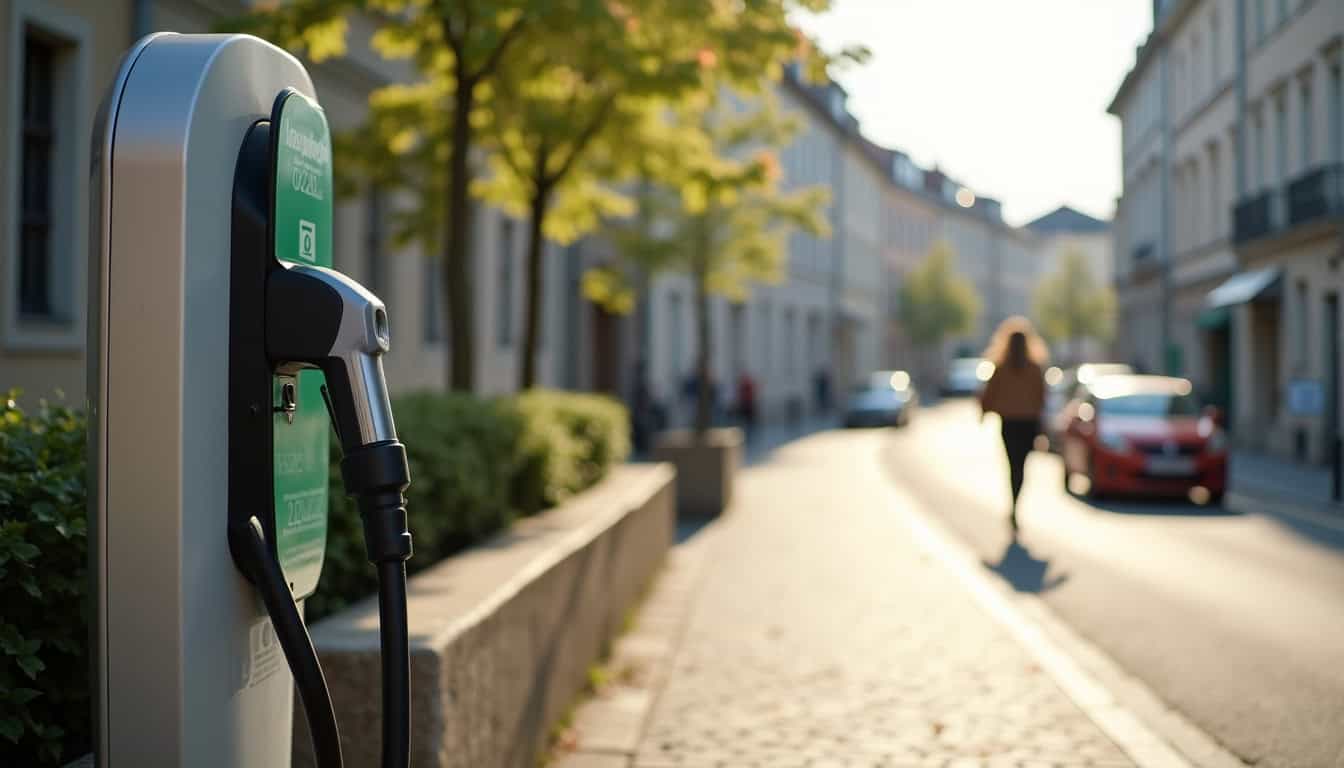 Borne de recharge publique en ville à Biéville-Beuville