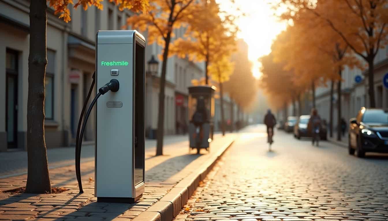 Borne de recharge publique Freshmile en milieu urbain