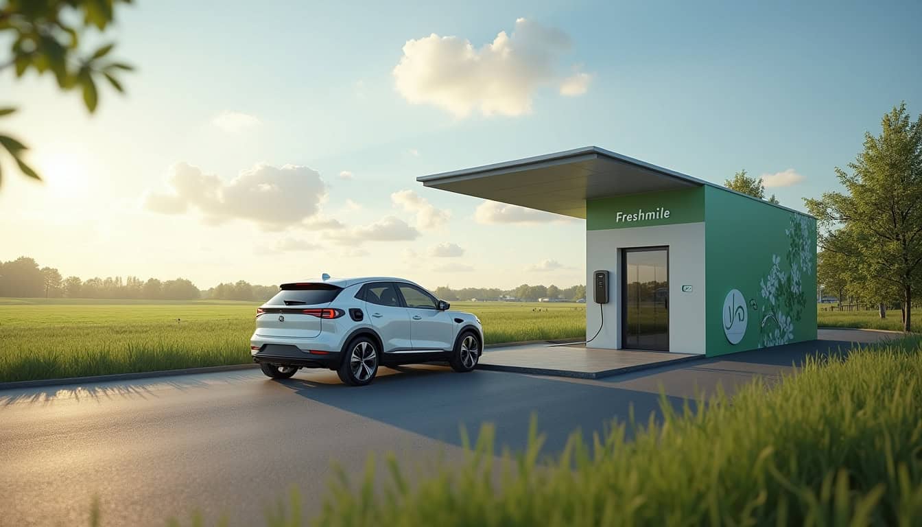 Borne de recharge publique Freshmile Services située route de Chavenon à Buxières-les-Mines