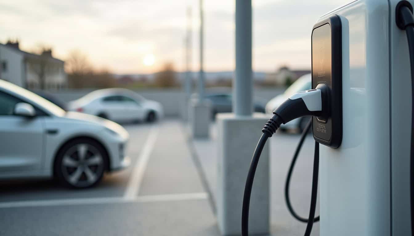 Borne de recharge publique installée dans un parking de Bobigny