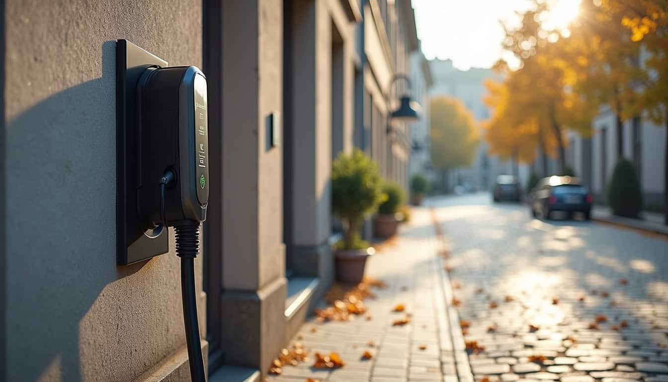 Borne de recharge publique installée dans une rue de Grenoble