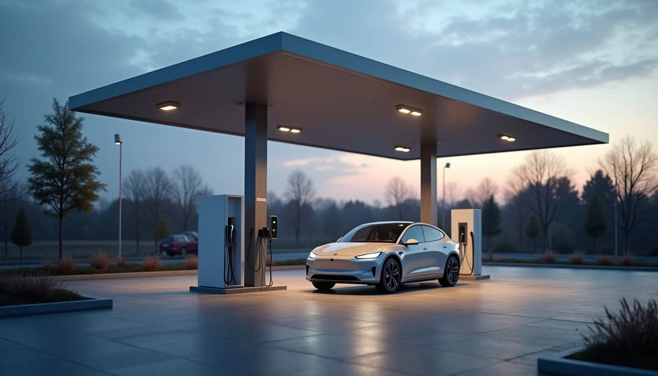 Borne de recharge publique installée dans une station-service à Chevigny-Saint-Sauveur