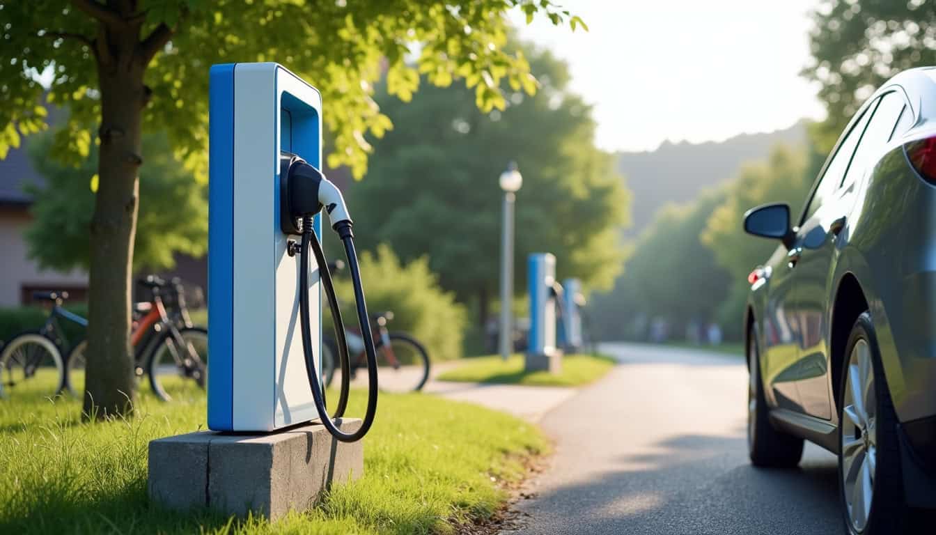 Borne de recharge publique installée en plein air à Thise