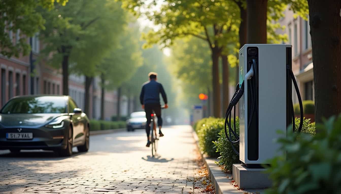 Borne de recharge publique installée rue du Stade à Tilly-sur-Seulles