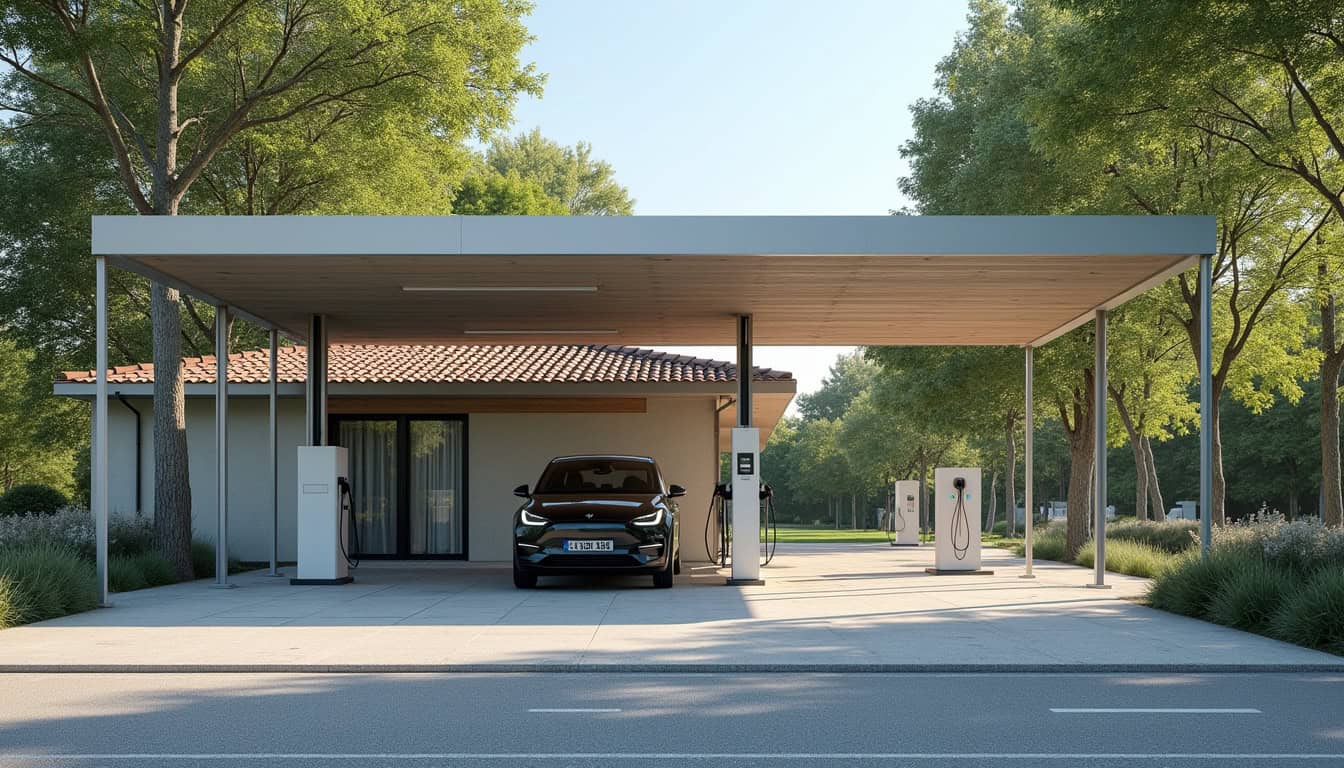 Borne de recharge publique installée sur le parking de la salle polyvalente à Saint-Maurice-sur-Fessard