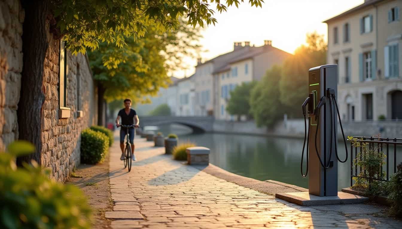 Borne de recharge publique installée sur le quai Paul Gontard à Vaison-la-Romaine