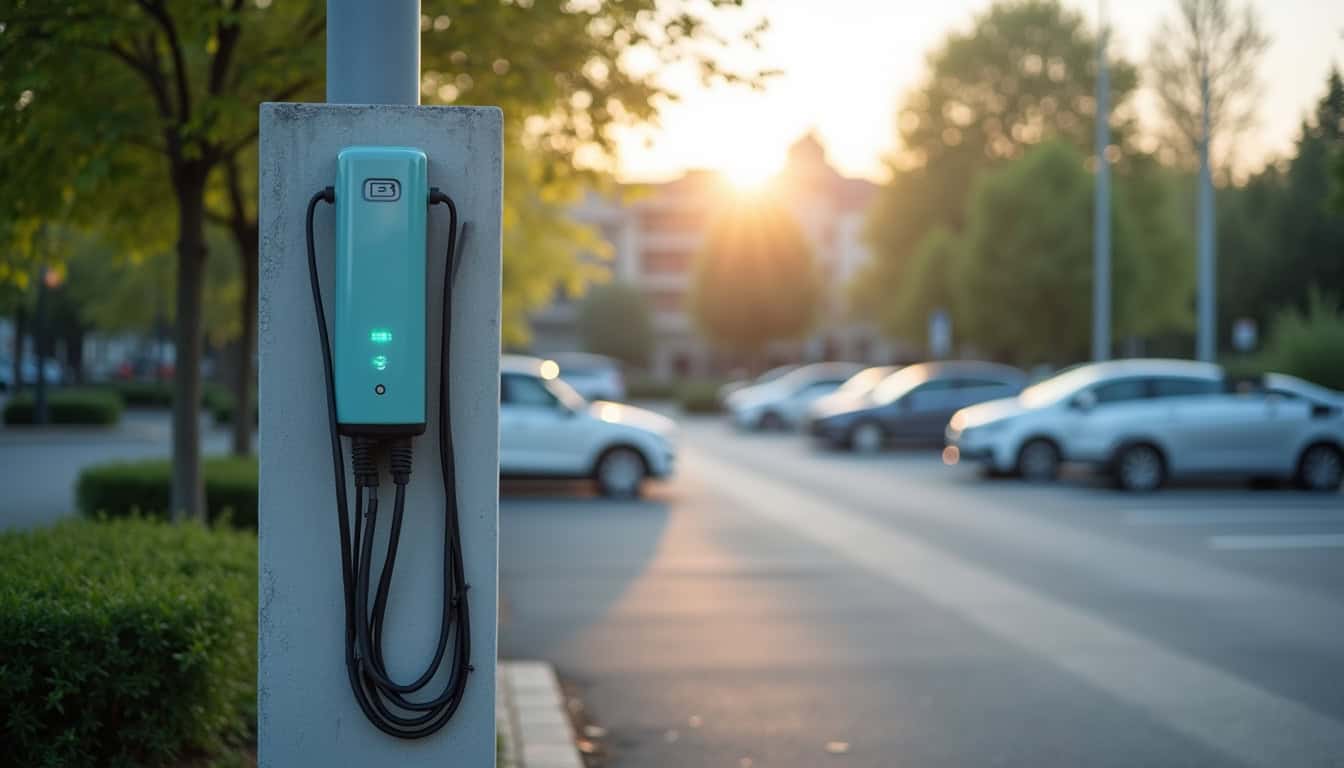 Borne de recharge publique installée sur un parking à Jouars-Pontchartrain