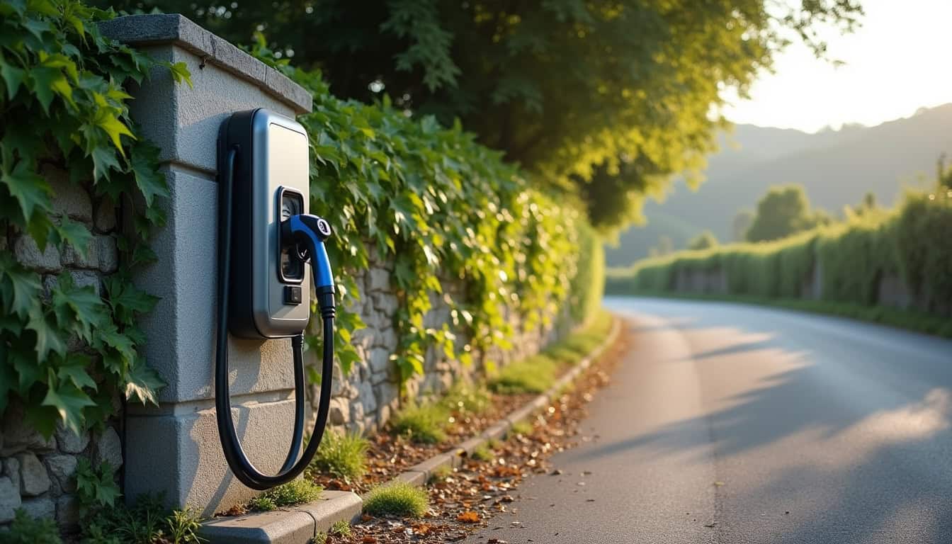 Borne de recharge publique située à l'entrée du village de Montélier