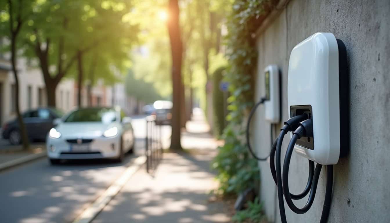 Borne de recharge publique située à Villennes-sur-Seine, près d