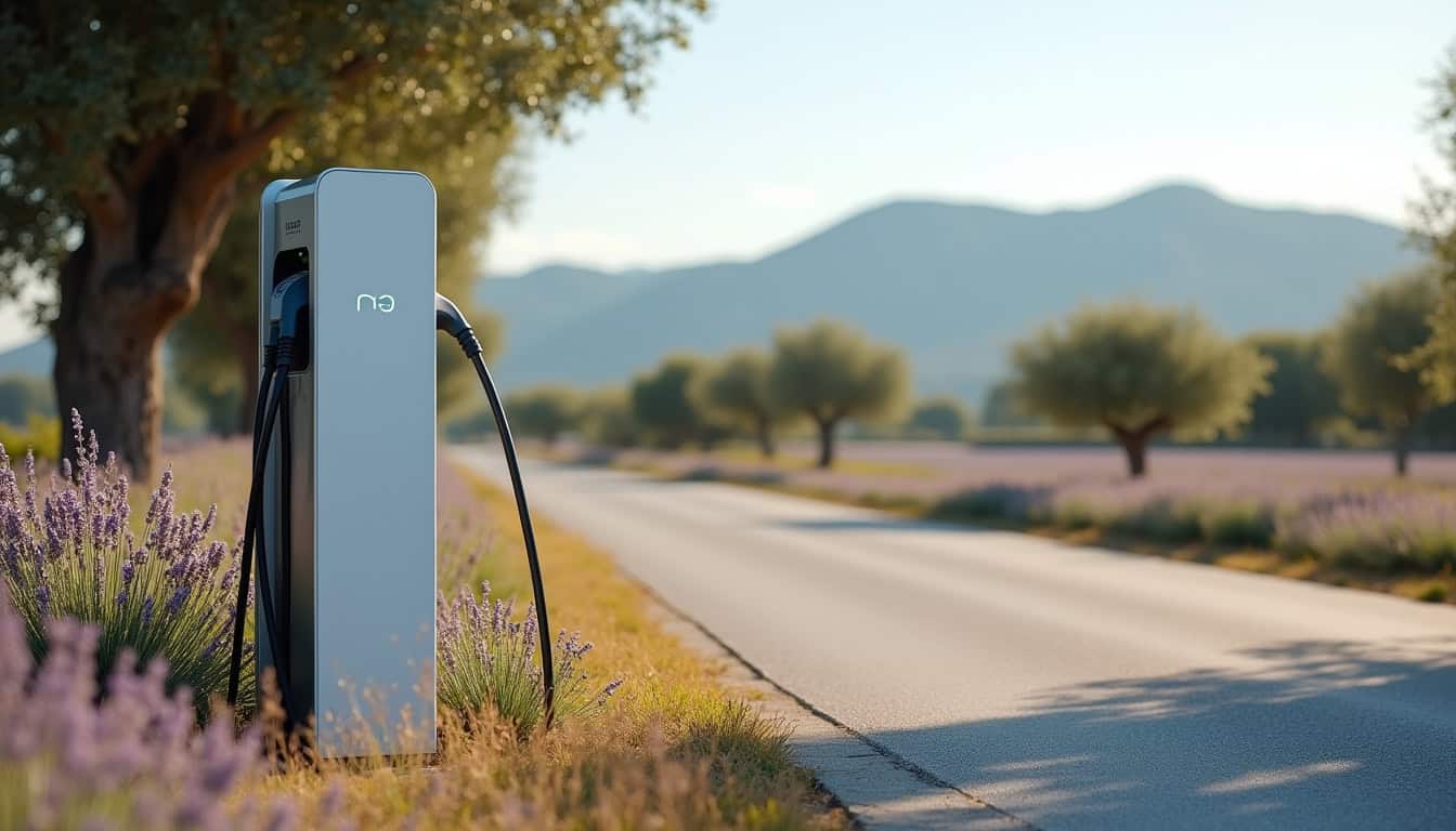 Borne de recharge publique située au bord d