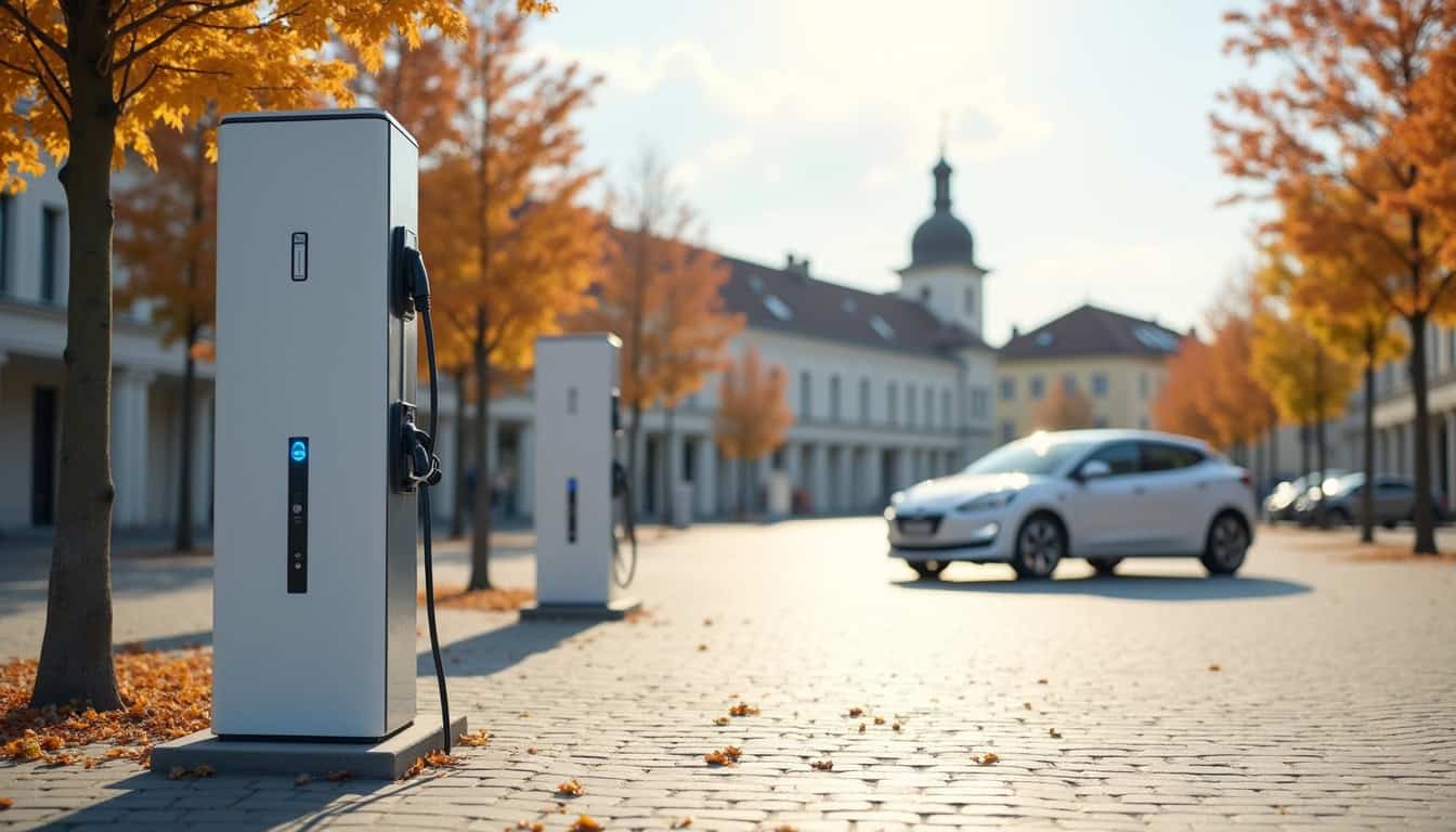 Borne de recharge publique située place du Général de Gaulle à Barenton