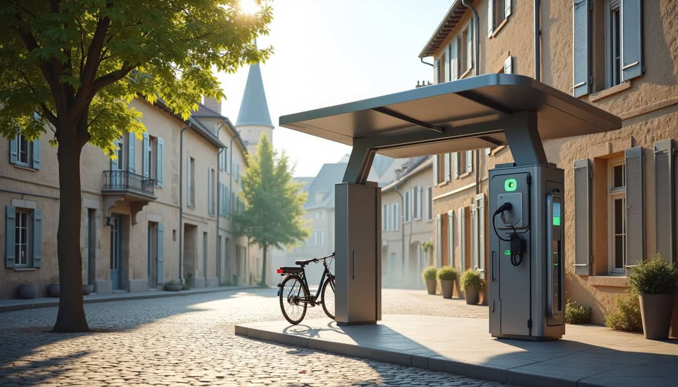 Borne de recharge publique située place du Général de Gaulle à Bretoncelles