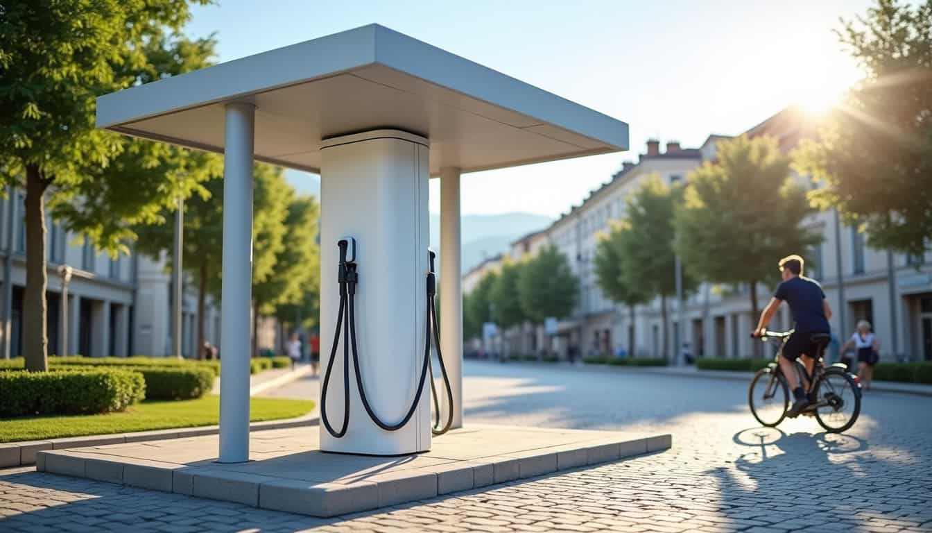 Borne de recharge publique située Place Salvador Allende à Châlus