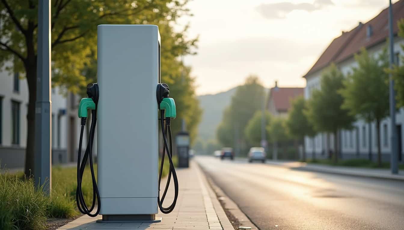 Borne de recharge publique située rue des Gobbiers à Plaimpied-Givaudins, équipée de prises de type 2