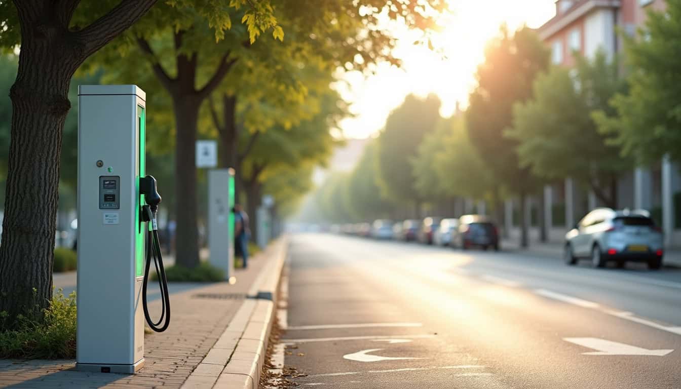 Borne de recharge publique située rue du Mont à Blan, gérée par SDET (Révéo)