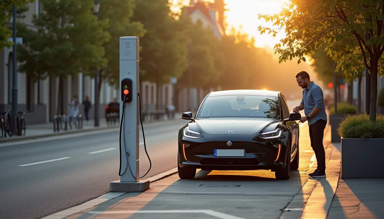 Borne de recharge publique située rue du Stade à Hénouville