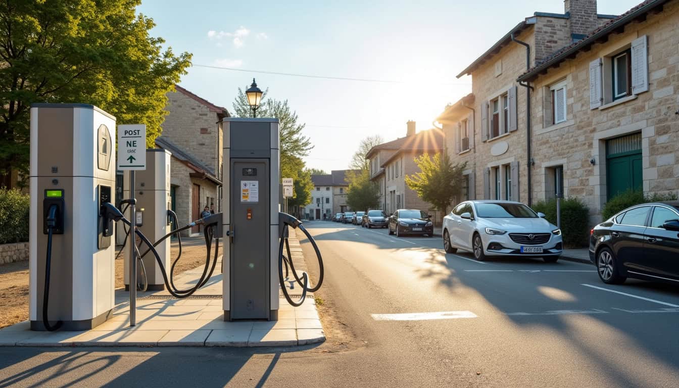 Borne de recharge publique située sur la place de la Poste à Labastide-Rouairoux