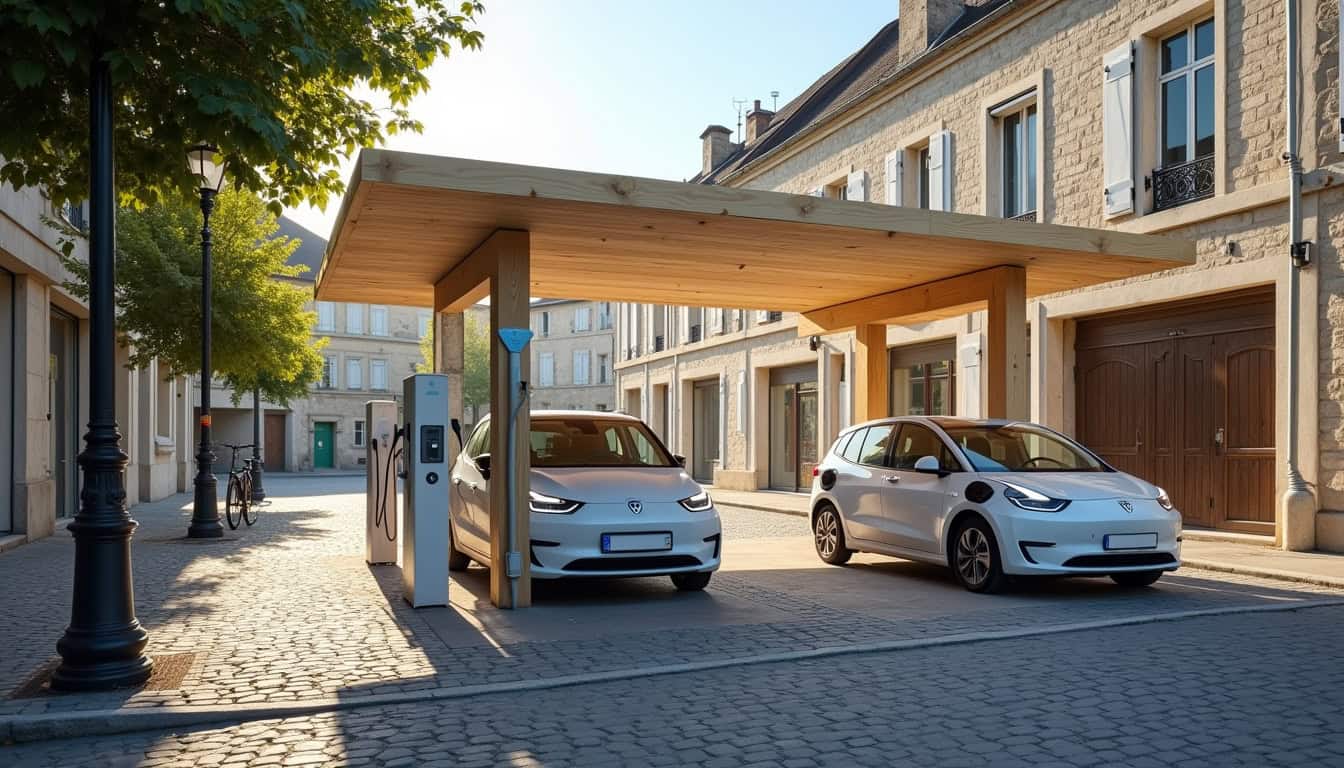 Borne de recharge publique située sur la Place de la Poste à Meslay-du-Maine