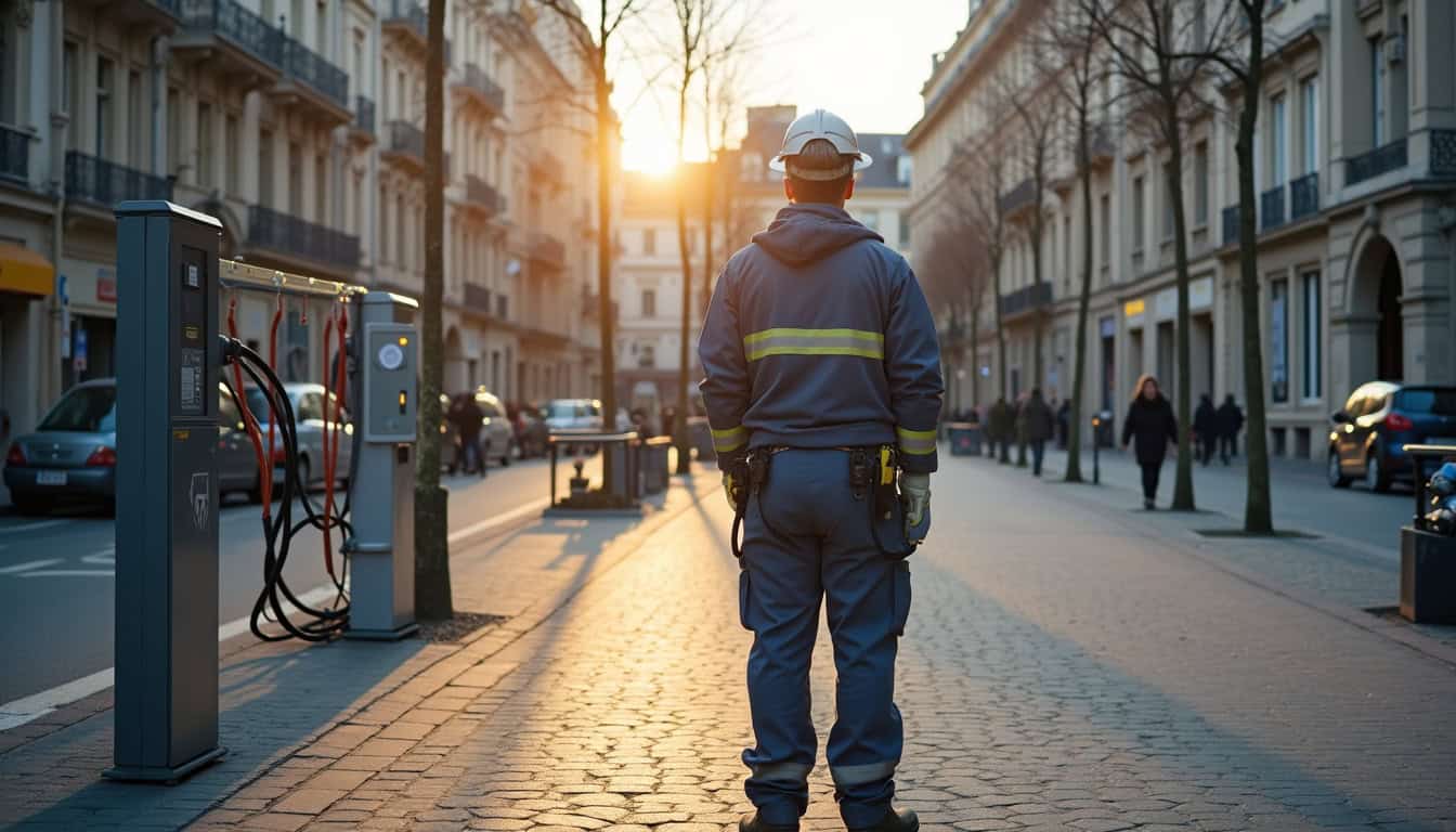 Borne de recharge publique située sur la place des Tilleuls à Tocane-Saint-Apre