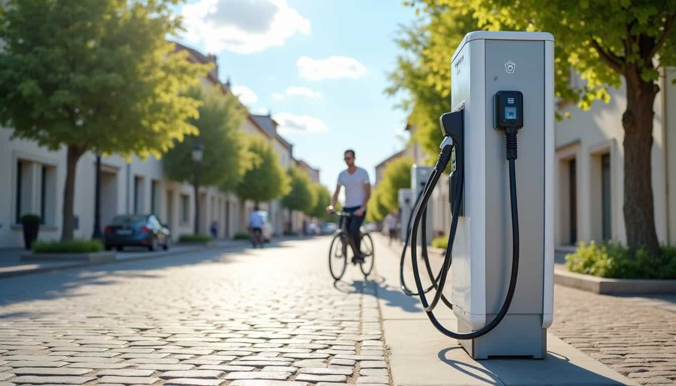 Borne de recharge publique située sur la Place du Pontet à Roquecourbe