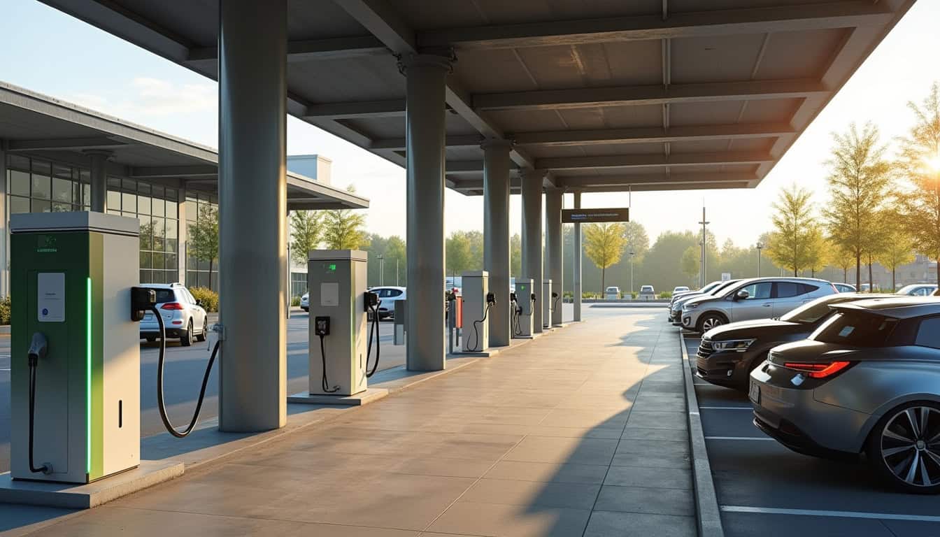 Borne de recharge publique située sur le parking de la gare de Pontcharra