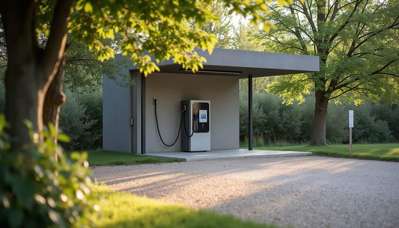 Borne de recharge publique située sur le parking de la Planquette à Bagnac-sur-Célé