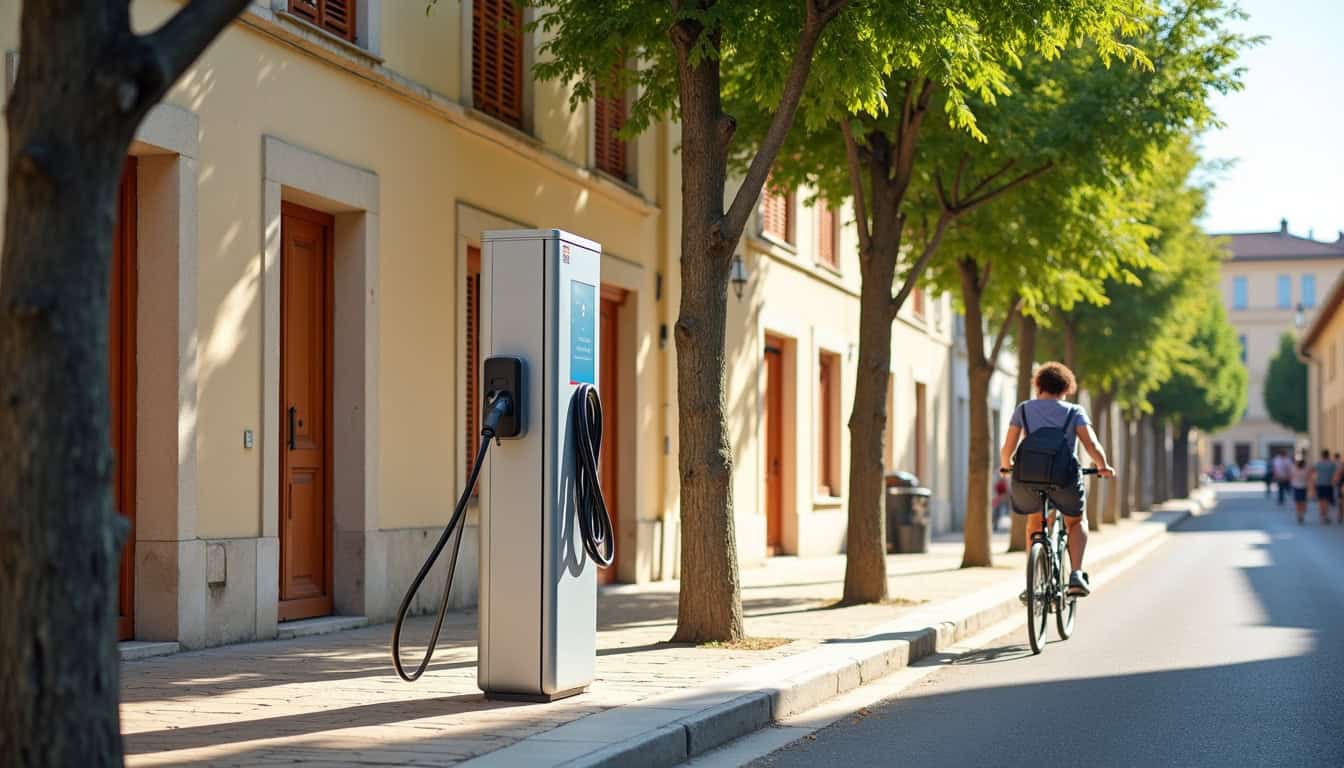 Borne de recharge publique située sur une avenue à Châteauneuf-les-Martigues