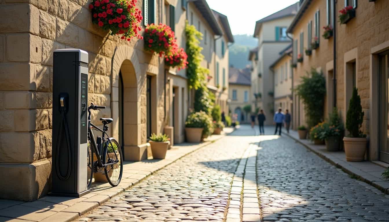 Borne de recharge publique située sur une place à Meursault
