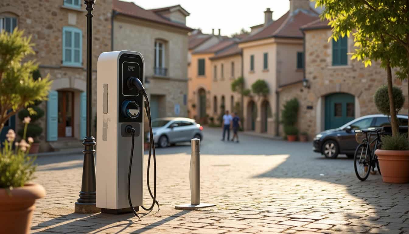 Borne de recharge publique sur la Place du Barry à Marssac-sur-Tarn