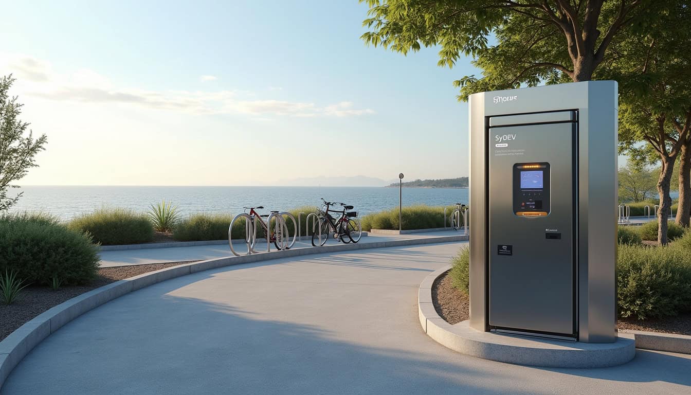 Borne de recharge publique SyDEV installée rue de l