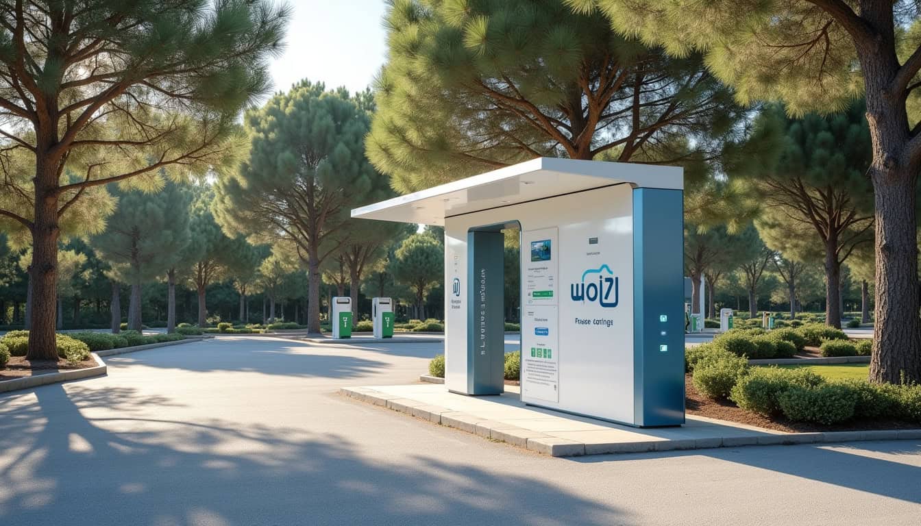 Borne de recharge publique WiiiZ située au parking de l'Espace du Thiey à Saint-Vallier-de-Thiey