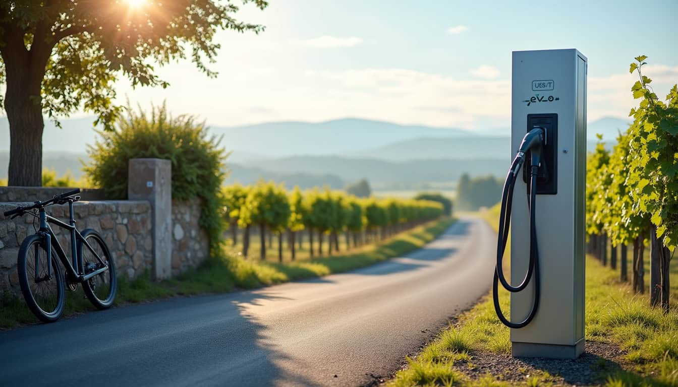 Borne de recharge Révéo en extérieur, située au 16 Chemin d'Estagel à Espira-de-l'Agly