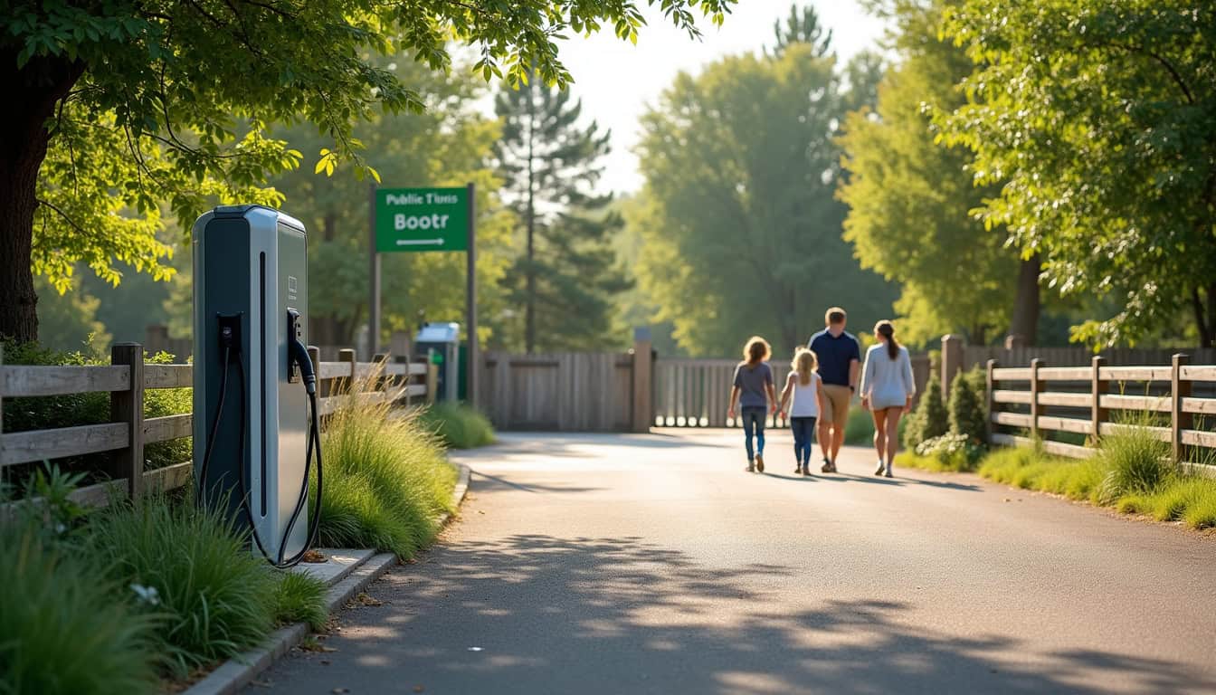 Borne de recharge située au zoo de La Boissière-du-Doré, accessible au public