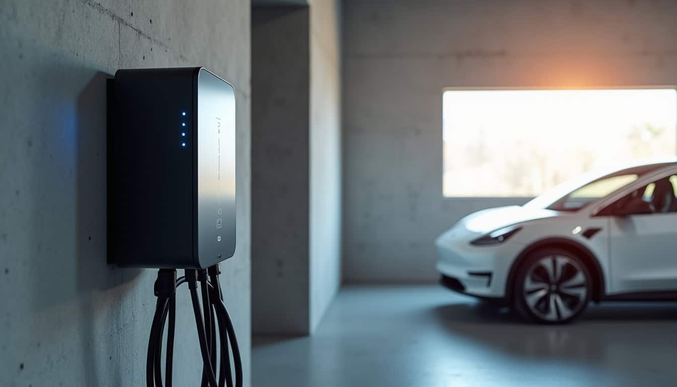 Borne de recharge triphasée installée dans un garage à Rolampont