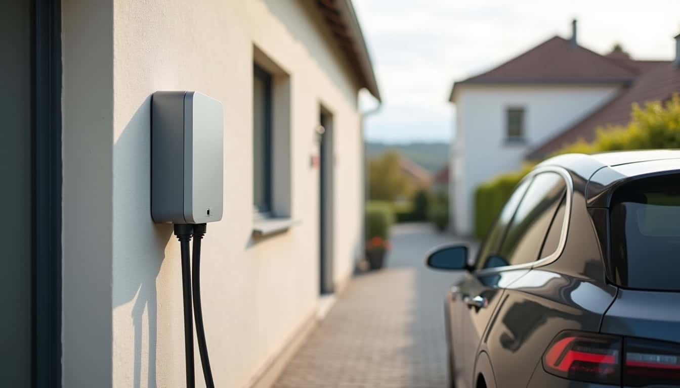 Borne de recharge wallbox installée à l'extérieur d'une maison à La Drenne