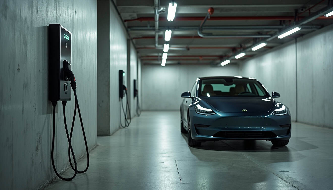 Borne électrique installée dans un parking de copropriété à Noyal-Muzillac