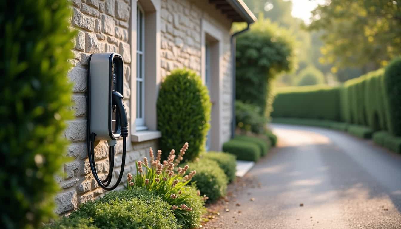 Borne électrique installée devant une maison sur une voie privée à Vieux-Vy-sur-Couesnon