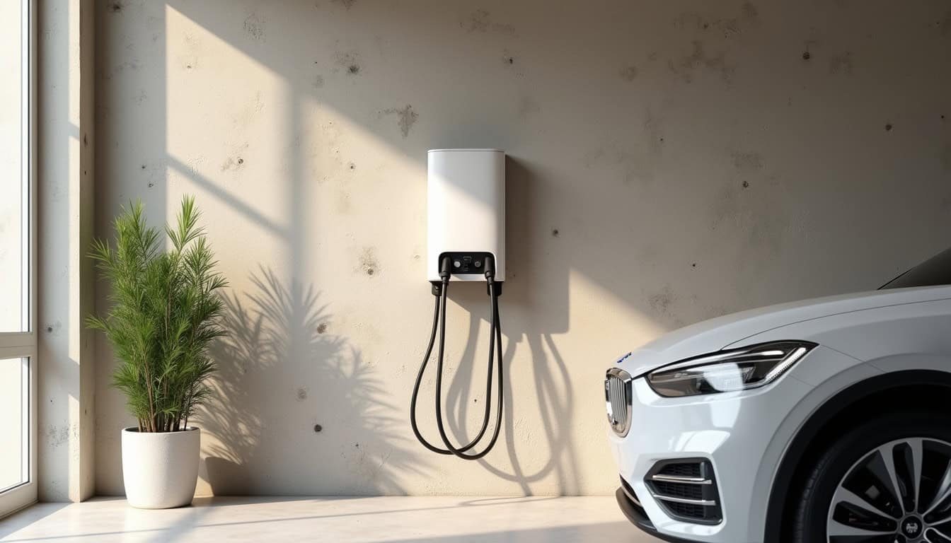 Borne électrique murale installée dans un garage à Mozac