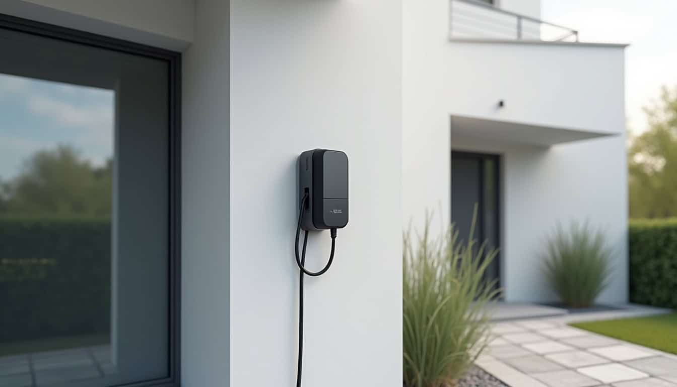 Borne électrique murale installée sur un mur extérieur d