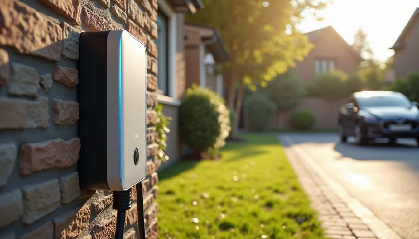 Borne électrique récemment installée devant un domicile