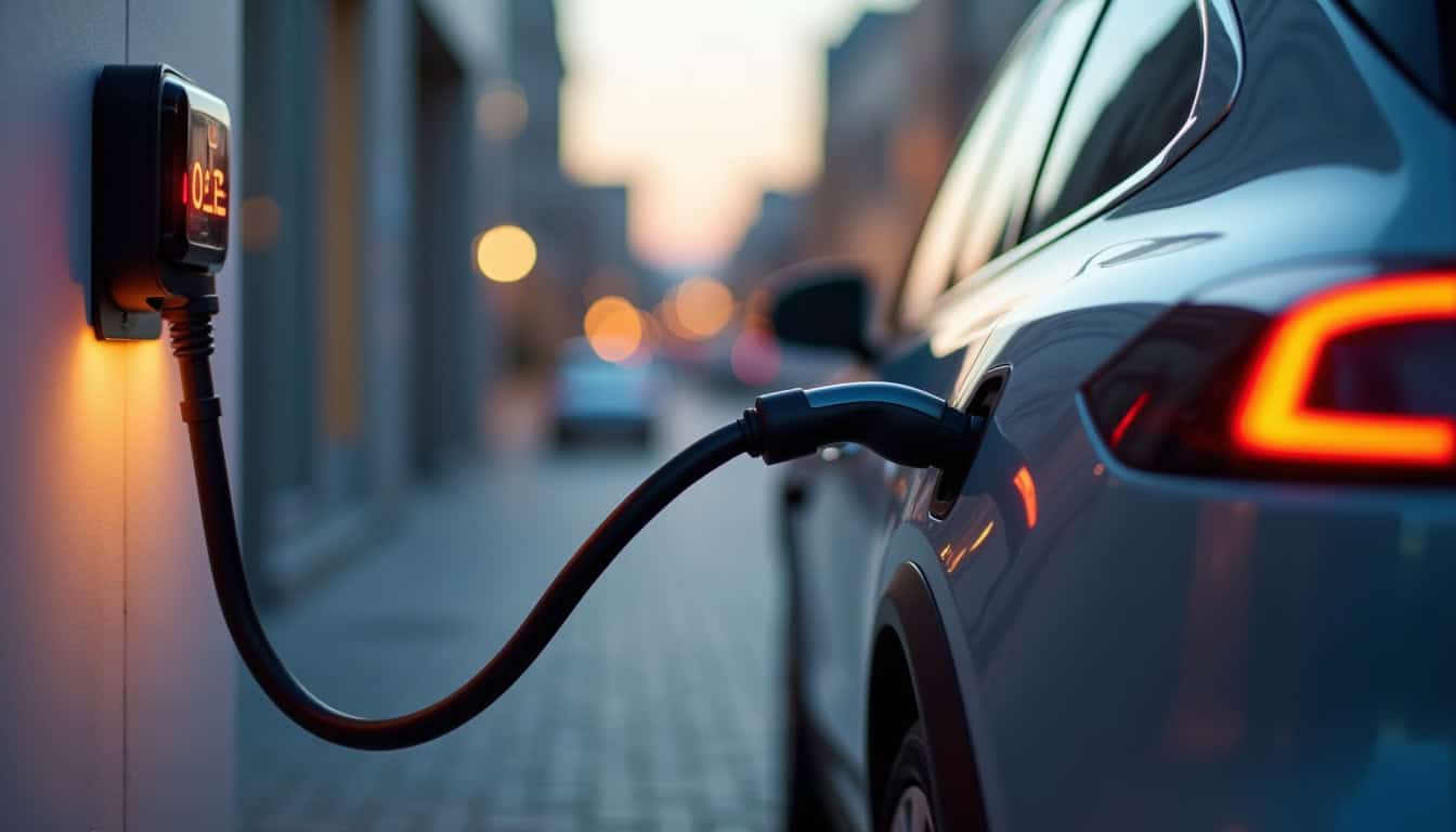 Borne électrique reliée à une voiture électrique avec prise de type 2