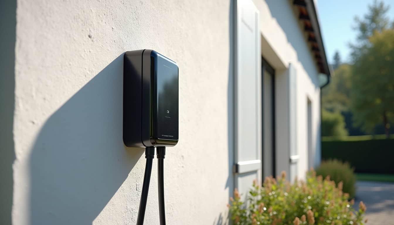 Borne murale de recharge électrique installée sur façade d