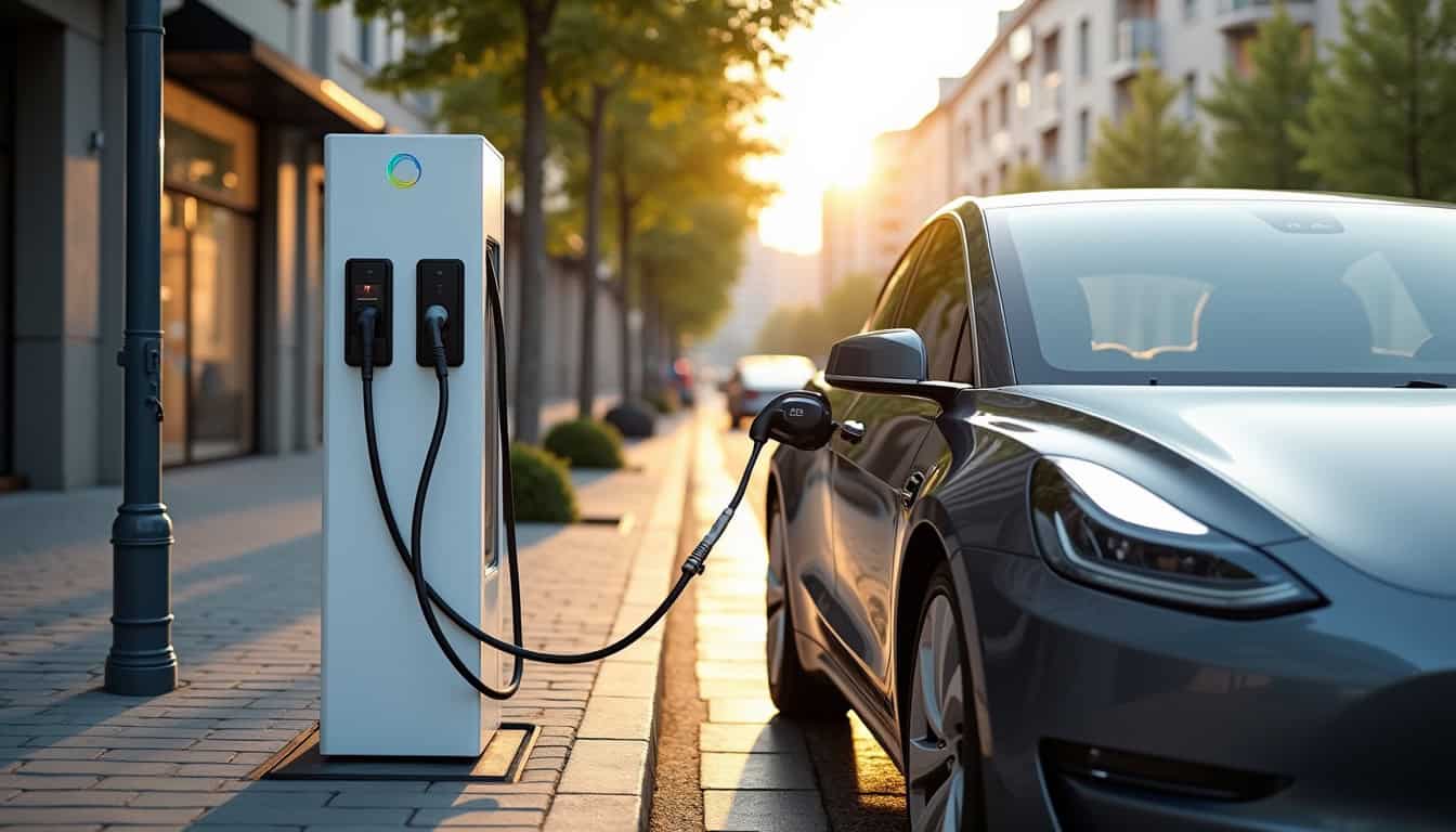 Bornes de recharge électriques en extérieur à Decize, situées près d'un parking et d'un commerce