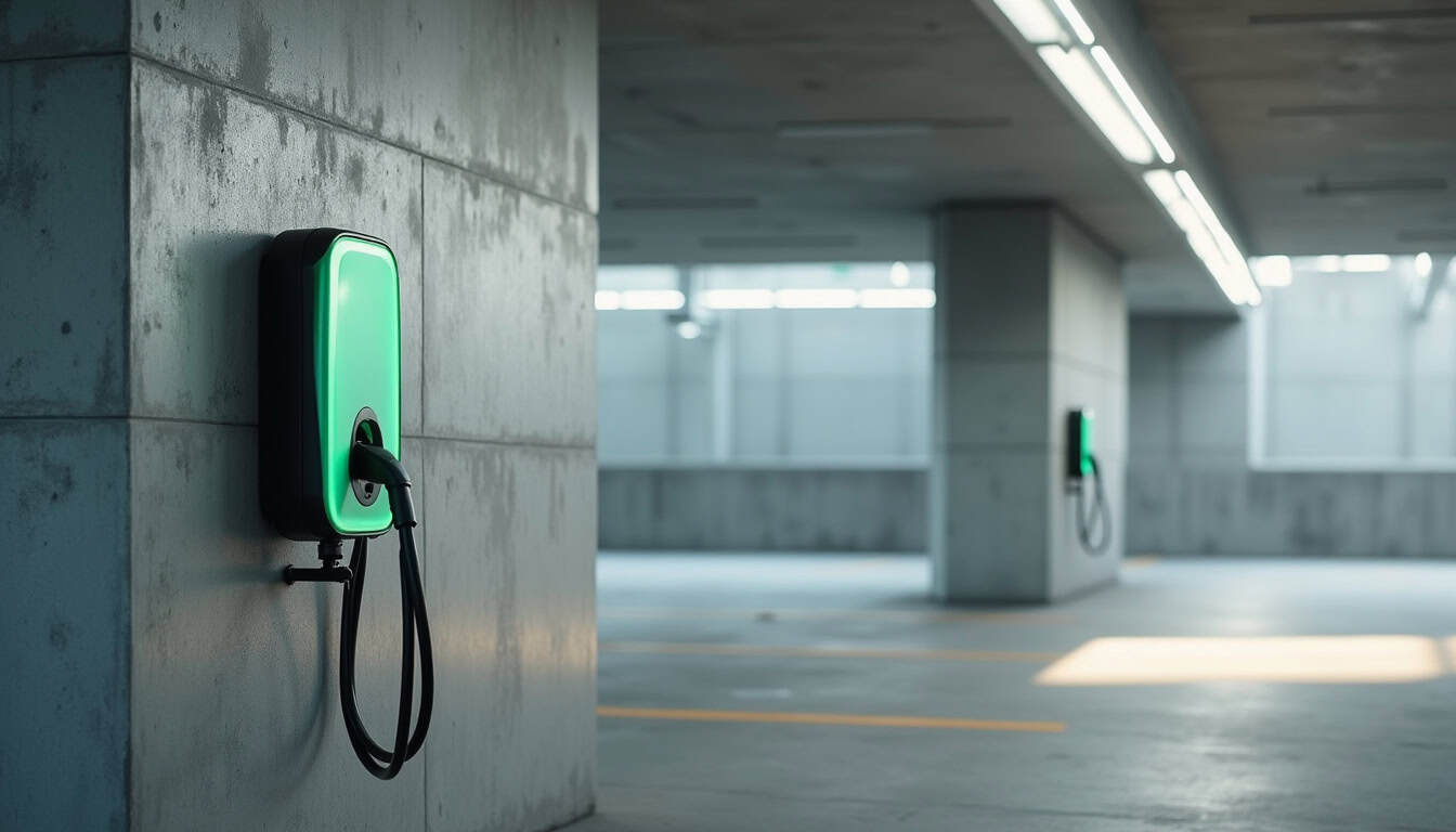 Bornes de recharge électriques installées dans un parking d