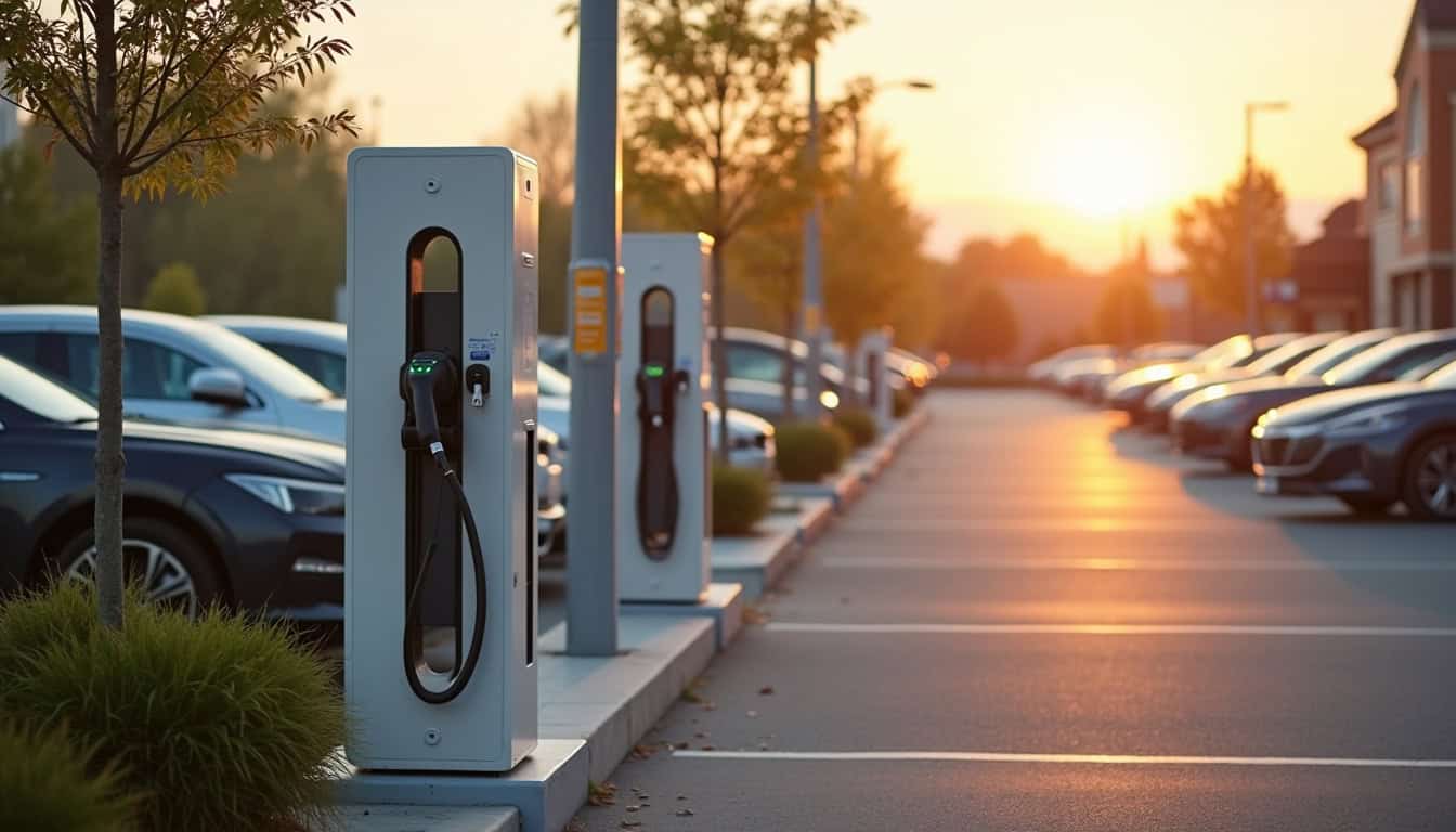 Bornes de recharge électriques situées dans un centre commercial à Tourville-la-Rivière