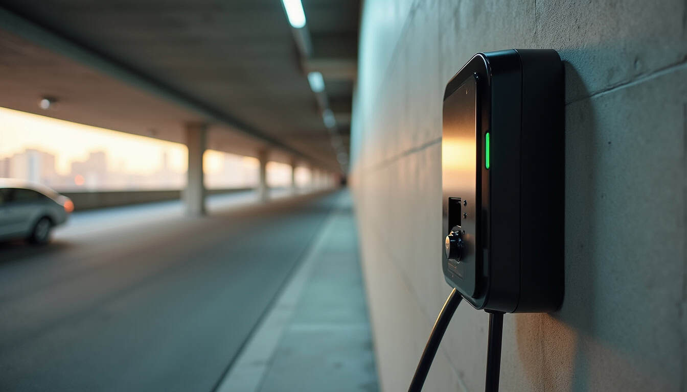 Bornes de recharge installées dans un parking d
