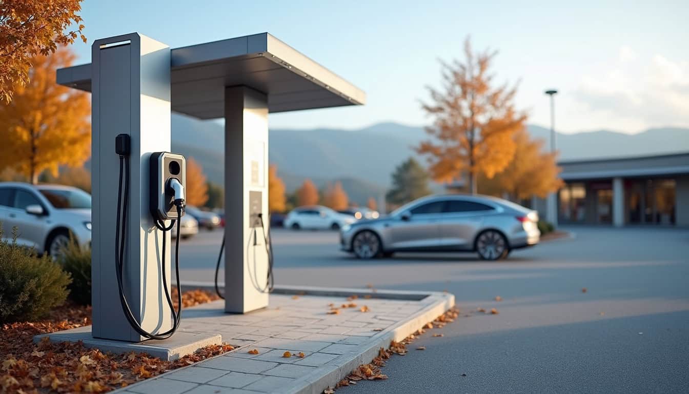Bornes de recharge publiques en ville de Gérardmer, situées près d’un parking et d’un centre commercial