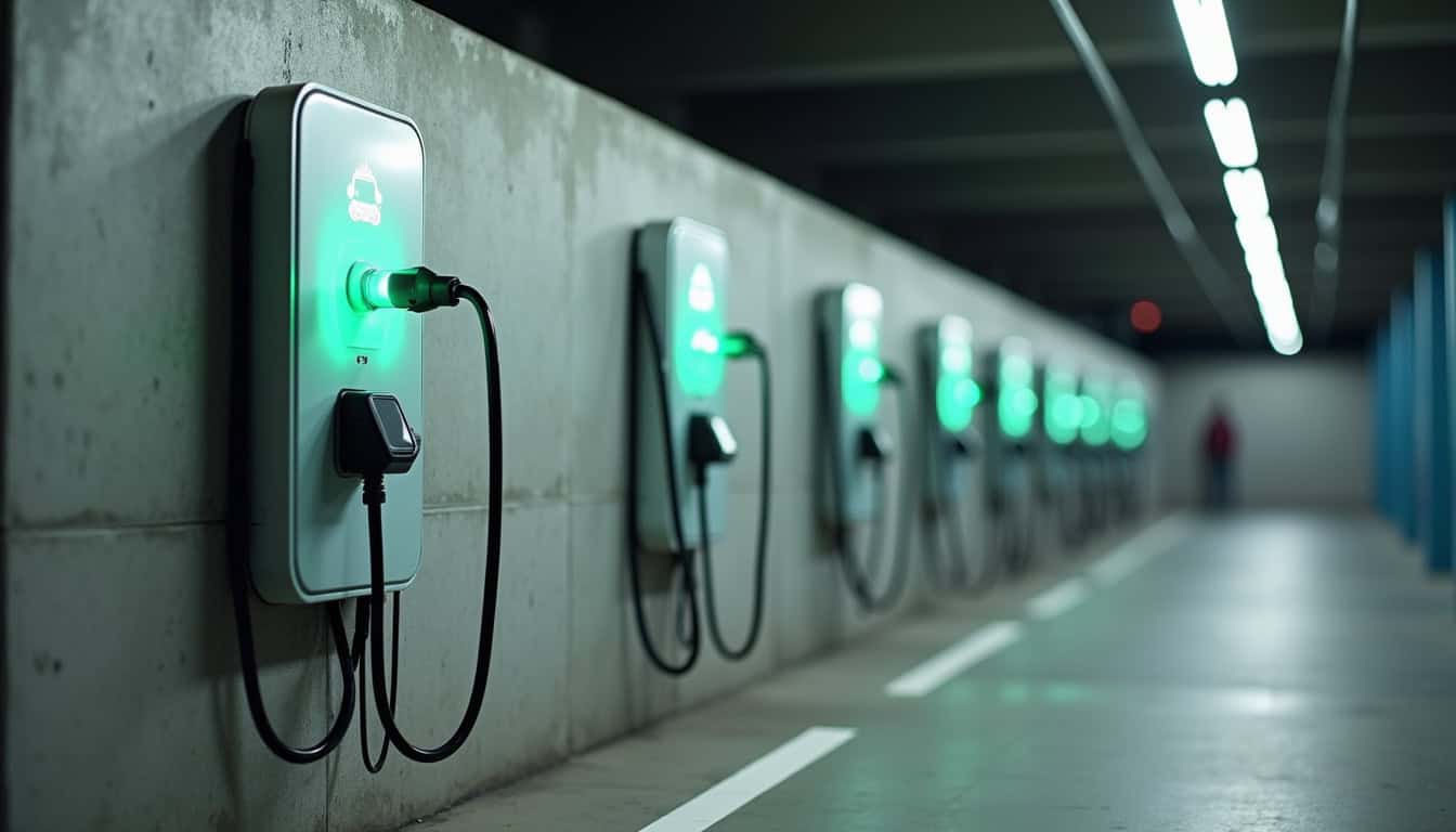 Bornes de recharge publiques installées dans un parking à Mantes-la-Ville